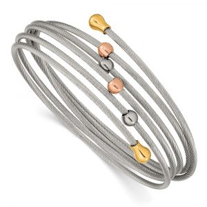 Stainless Steel Polished Rose and Yellow IP-plated Flexible Coil Bangle