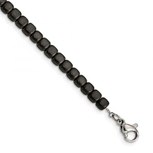 Stainless Steel Brushed and Polished Hematite 7-inch w/1.25-inch ext Bracelet