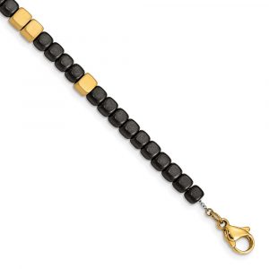 Stainless Steel Brushed Yellow IP w/Hematite 7-inch w/1.25-inch ext Bracelet