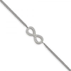 Stainless Steel Polished with CZ Infinity Symbol 6.25-inch w/2-inch ext. Bracelet