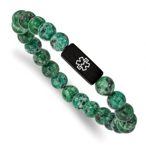 Stainless Steel Brushed Black IP Enamel Medical Dyed Green Stretch Bracelet