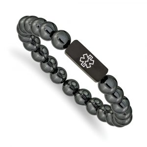 Stainless Steel Brushed Black IP Enamel Medical Hematite Stretch Bracelet