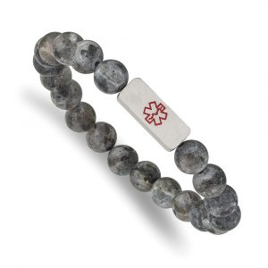 Stainless Steel Brushed Enamel Medical ID Labradorite Bead Stretch Bracelet