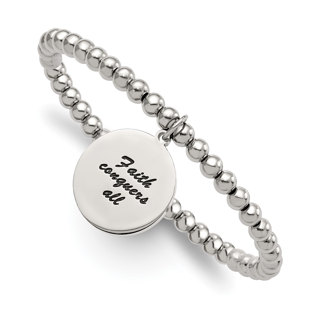 Stainless Steel Polished Yellow IP Cross w/Crystal FAITH Stretch Bracelet - Image 2