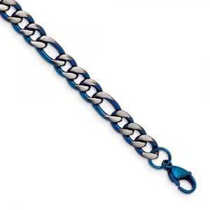 Stainless Steel Brushed and Polished Blue IP-plated 7.5mm 8.5-inch Bracelet