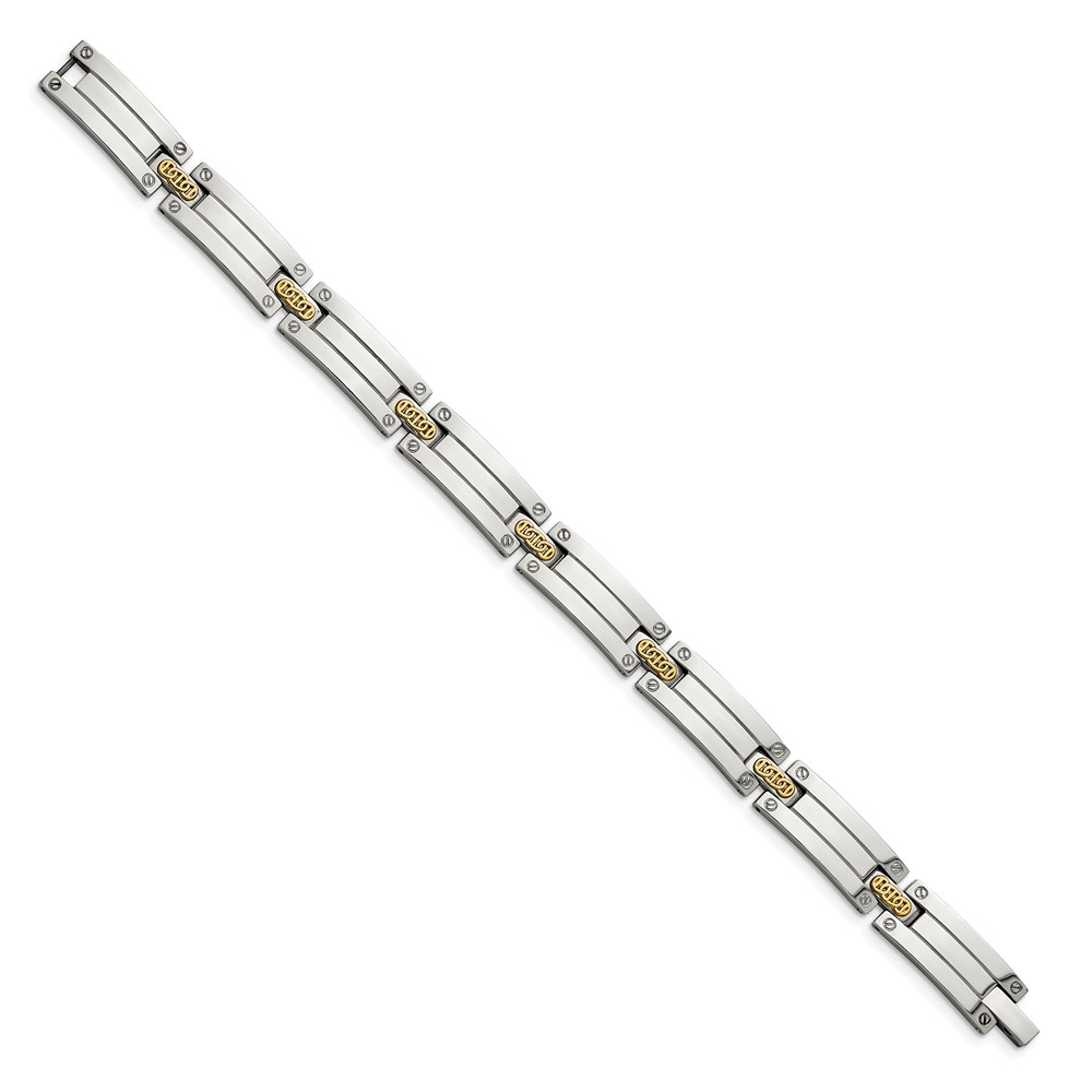 Stainless Steel with14k Accent 8.5-inch Polished Link Bracelet - Image 2