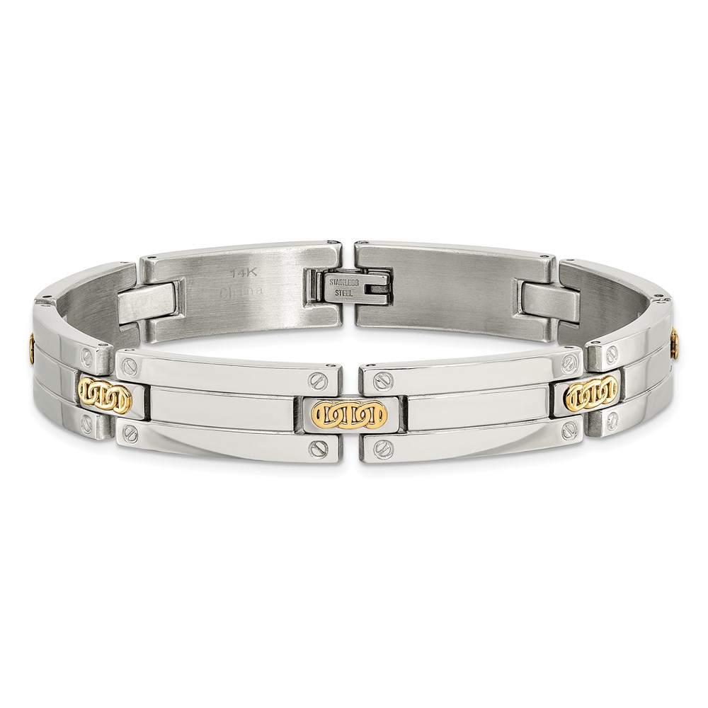 Stainless Steel with14k Accent 8.5-inch Polished Link Bracelet - Image 3