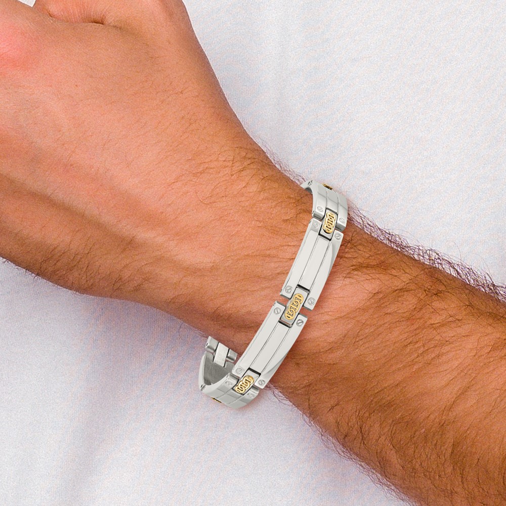 Stainless Steel with14k Accent 8.5-inch Polished Link Bracelet - Image 4