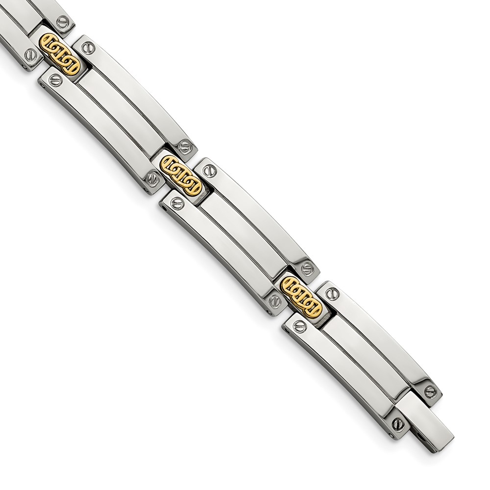 Stainless Steel with14k Accent 8.5-inch Polished Link Bracelet