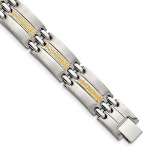Stainless Steel with 14k Accent 8.5-inch Brushed and Polished Link Bracelet