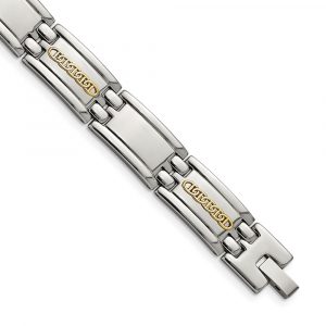 Stainless Steel with 14k Accent 8.75-inch Polished Link Bracelet