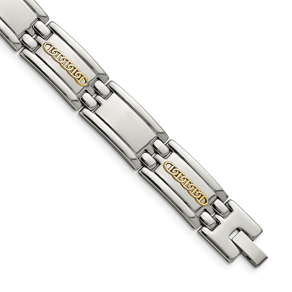Stainless Steel with 14k Accent 8.75-inch Polished Link Bracelet