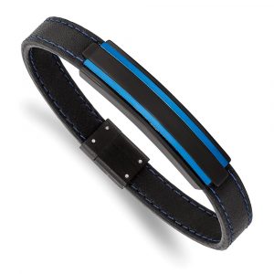 Stainless Steel Brushed & Polished Black/Blue IP Black Rubber 8.5-inch Bracele