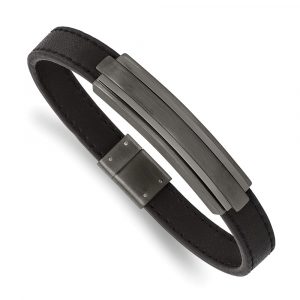 Stainless Steel Brushed & Polished GunMetal IP Black Rubber 8.5-inch Bracelet
