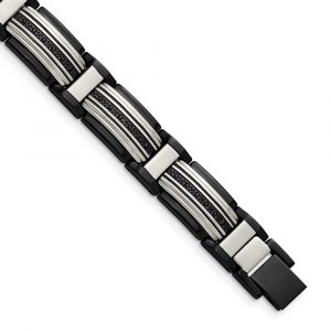 Stainless Steel Polished Black IP-plated with Black CZ 8.75-inch Bracelet