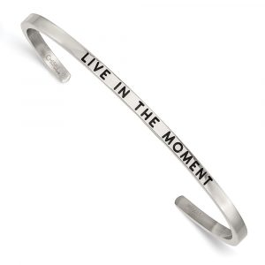 Stainless Steel Polished Enamel/Crystal -inch THE MOMENT 3mm Cuff Bangle