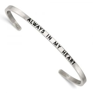 Stainless Steel Polished Enamel/Crystal ALWAYS -inch MY HEART 3mm Bangle