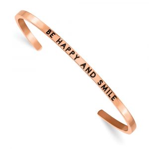 Stainless Steel Polished Rose IP Enamel/Crystal BE HAPPY 3mm Cuff Bangle