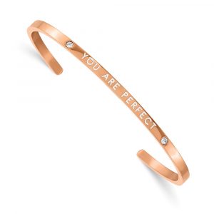 Stainless Steel Polished Rose IP Enamel/Crystal YOU ARE PERFECT Bangle