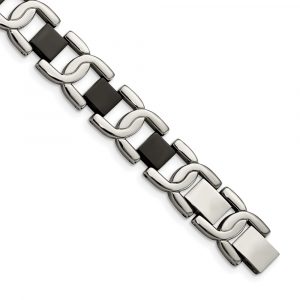Stainless Steel Polished Black IP-plated 8-inch Bracelet