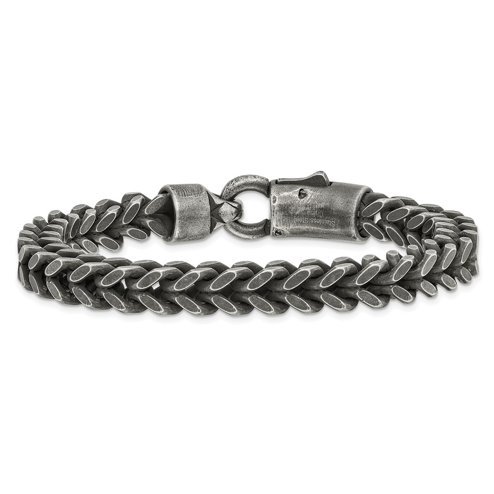 Stainless Steel Antiqued and Brushed Heavy Wheat 9-inch Bracelet - Image 3