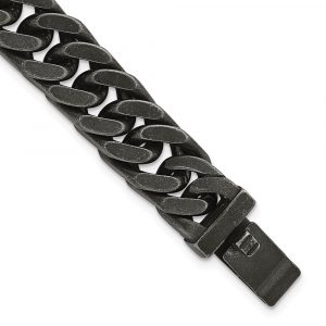 Stainless Steel Antiqued and Brushed 15mm Curb 8.5-inch Link Bracelet