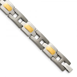 Titanium Brushed and Polished Yellow IP-Plated 9-inch Bracelet