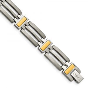 Titanium Brushed and Polished Yellow IP-Plated 8.5-inch Bracelet