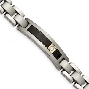 Titanium/14K Polished/Brushed w/Black Onyx .05ct. dia 8.75-inch Bracelet