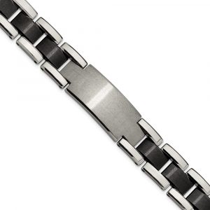 Tungsten Brushed and Polished Black IP-plated 8.5-inch Bracelet