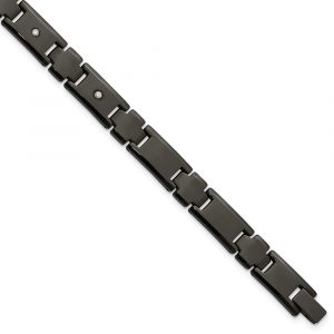 Tungsten Polished Black IP-plated 1/10ct Diamond 9-inch Bracelet
