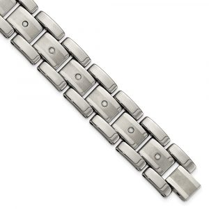 Tungsten Brushed and Polished with 1/3ct Diamonds 8.5-inch Bracelet