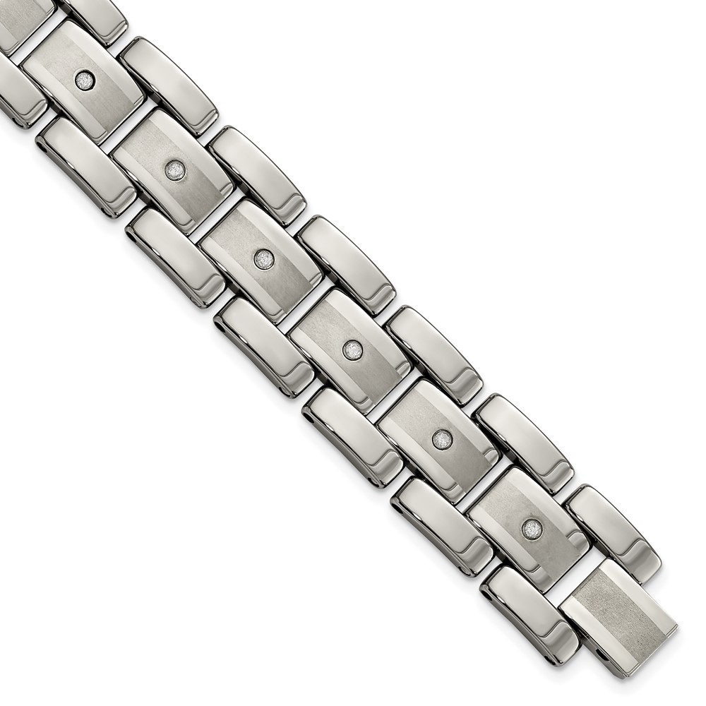 Tungsten Brushed and Polished with 1/3ct Diamonds 8.5-inch Bracelet