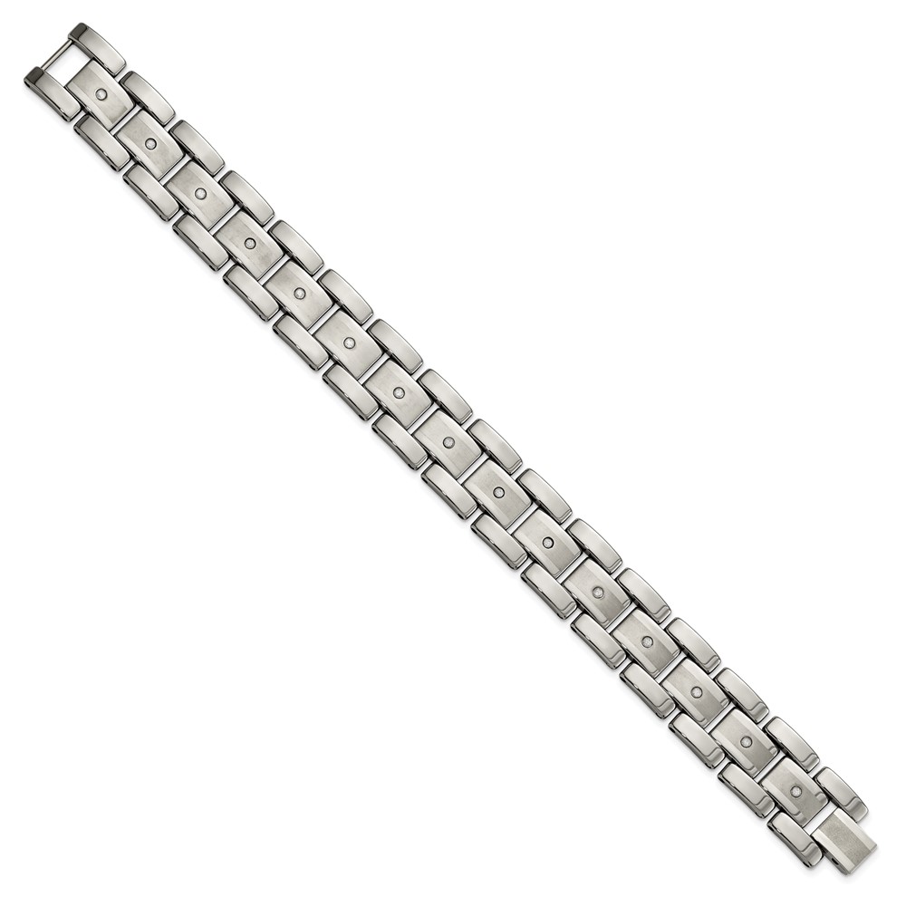 Tungsten Brushed and Polished with 1/3ct Diamonds 8.5-inch Bracelet - Image 2