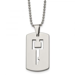Tungsten Polished Dog Tag with Key Cut-out 22-inch Necklace