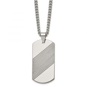 Tungsten Textured and Polished Dog Tag 24-inch Necklace