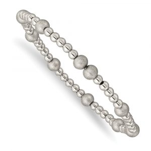 Stainless Steel Polished Sandblasted Beaded Stretch Bracelet