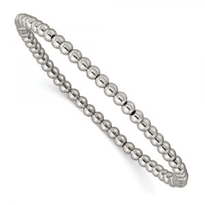 Stainless Steel Polished Beaded Stretch Bracelet