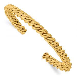 Stainless Steel Polished Yellow IP-plated Twisted 6mm Cuff Bangle