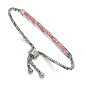 Stainless Steel Polished with Pink Glass Adjustable Bracelet