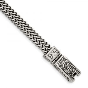 Stainless Steel Antiqued and Polished 2-Strand Franco Link 8.5-inch Bracelet