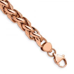 Stainless Steel Polished & Textured Rose IP-plated Wheat 8.75-inch Bracelet