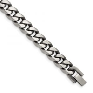 Stainless Steel Antiqued and Brushed 10.5mm Curb 8.5-inch Bracelet