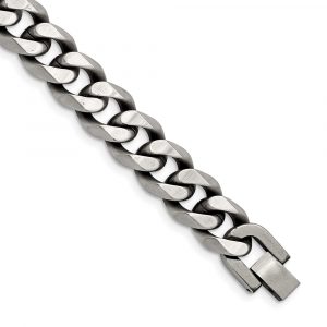 Stainless Steel Antiqued and Brushed 13mm Curb 8.5-inch Bracelet