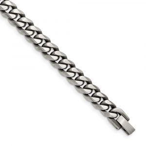 Stainless Steel Antiqued and Brushed 9mm Curb 8.25-inch Bracelet