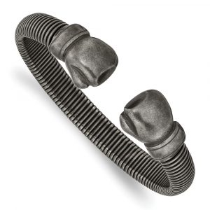 Stainless Steel Brushed Gun Metal IP-plated Boxing Gloves Cuff Bangle