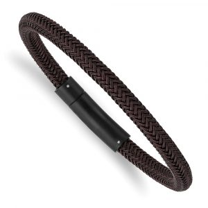 Stainless Steel Brushed and Polished Black/Brown Wire 8.25-inch Bracelet