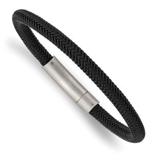 Stainless Steel Brushed and Polished Black Wire 8.25-inch Bracelet