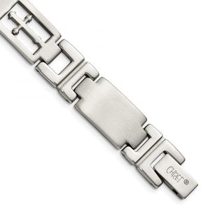 Stainless Steel Brushed and Polished Cross 8.25-inch Bracelet