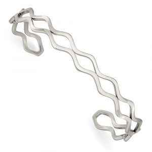 Stainless Steel Polished Wavy Cuff Bangle